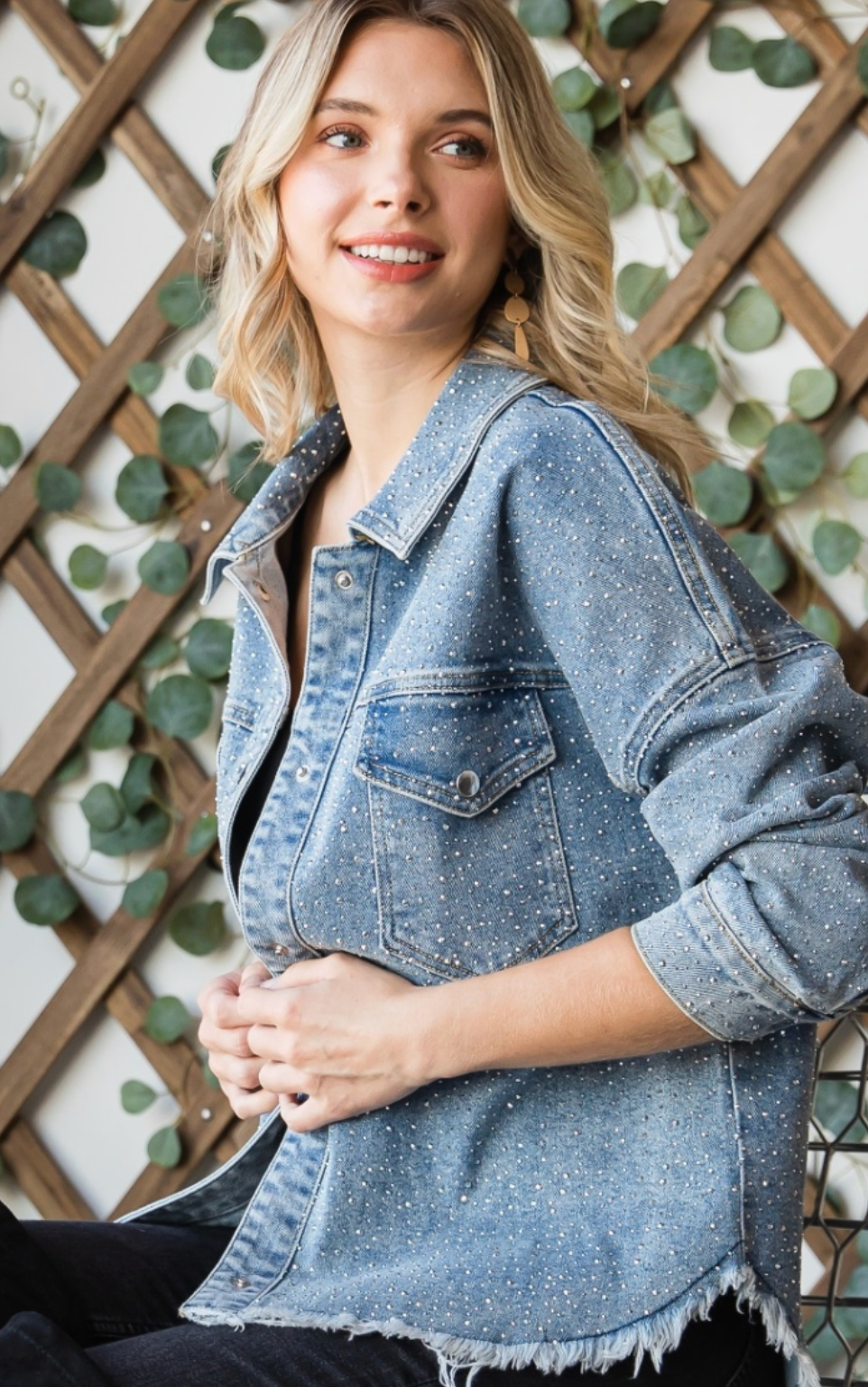 Sparkling Snap Button Denim Shacket