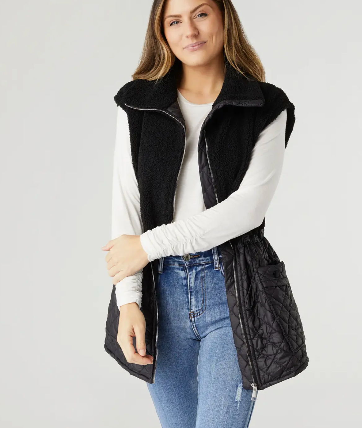 Mixed Sherpa Quilted Nylon Vest