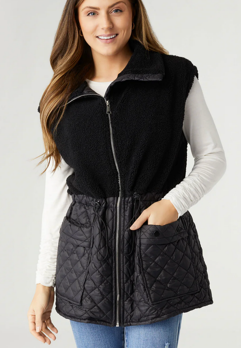 Mixed Sherpa Quilted Nylon Vest