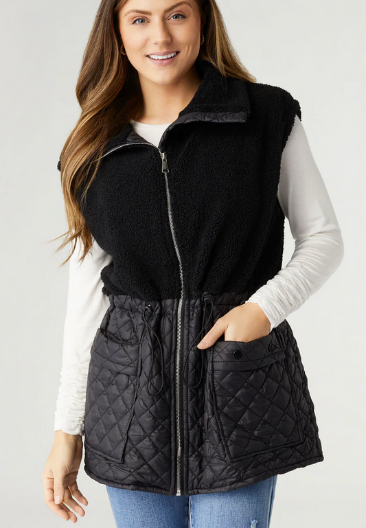 Mixed Sherpa Quilted Nylon Vest