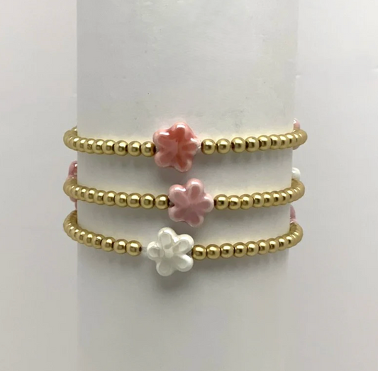 Pink & Gold Beaded Flower Bracelet