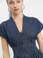 Pinstripe Smocked Waist Button-Front Midi Dress