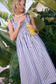 Striped Midi Dress with Embroidered Detail: Navy & White