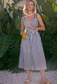 Striped Midi Dress with Embroidered Detail: Navy & White