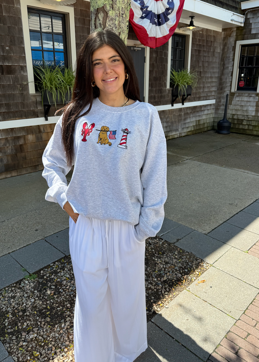 Patriotic Retriever Nautical Embroidered Grey Sweatshirt