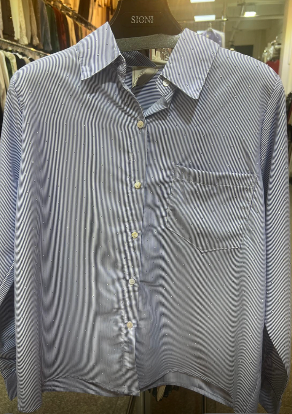 City Chic Studded Button-Up: Blue