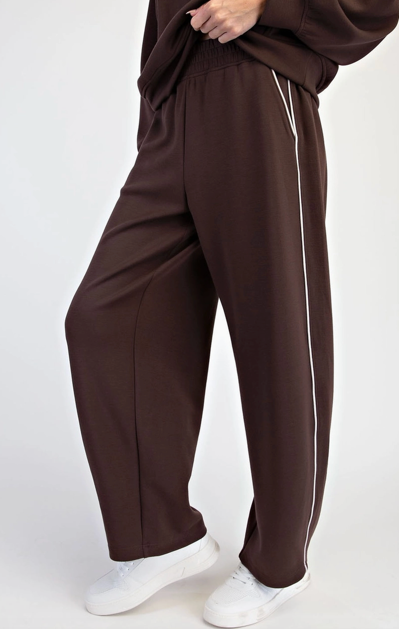 Butter Soft Piping Baggy Pants: Espresso
