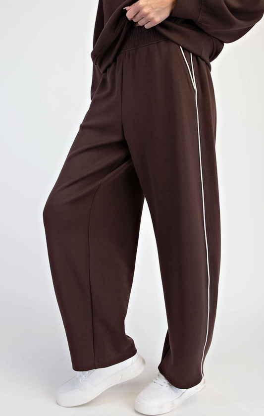 Butter Soft Piping Baggy Pants: Espresso