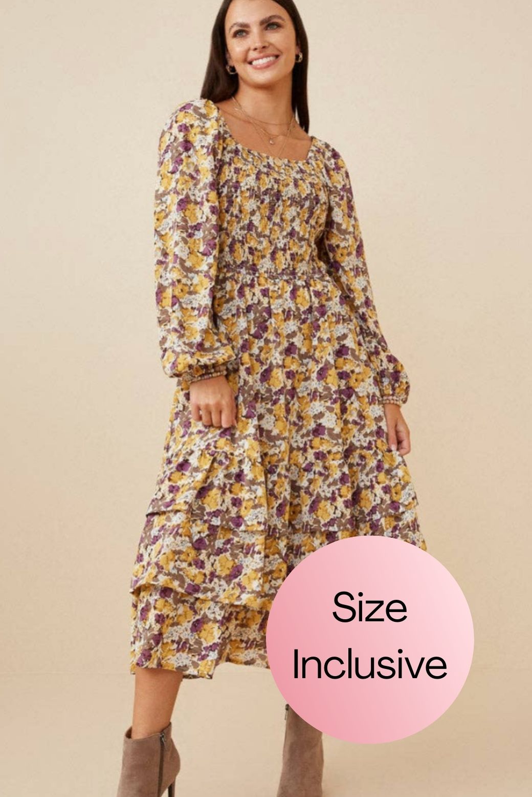 Floral Print Smocked Bodice Tiered Dress