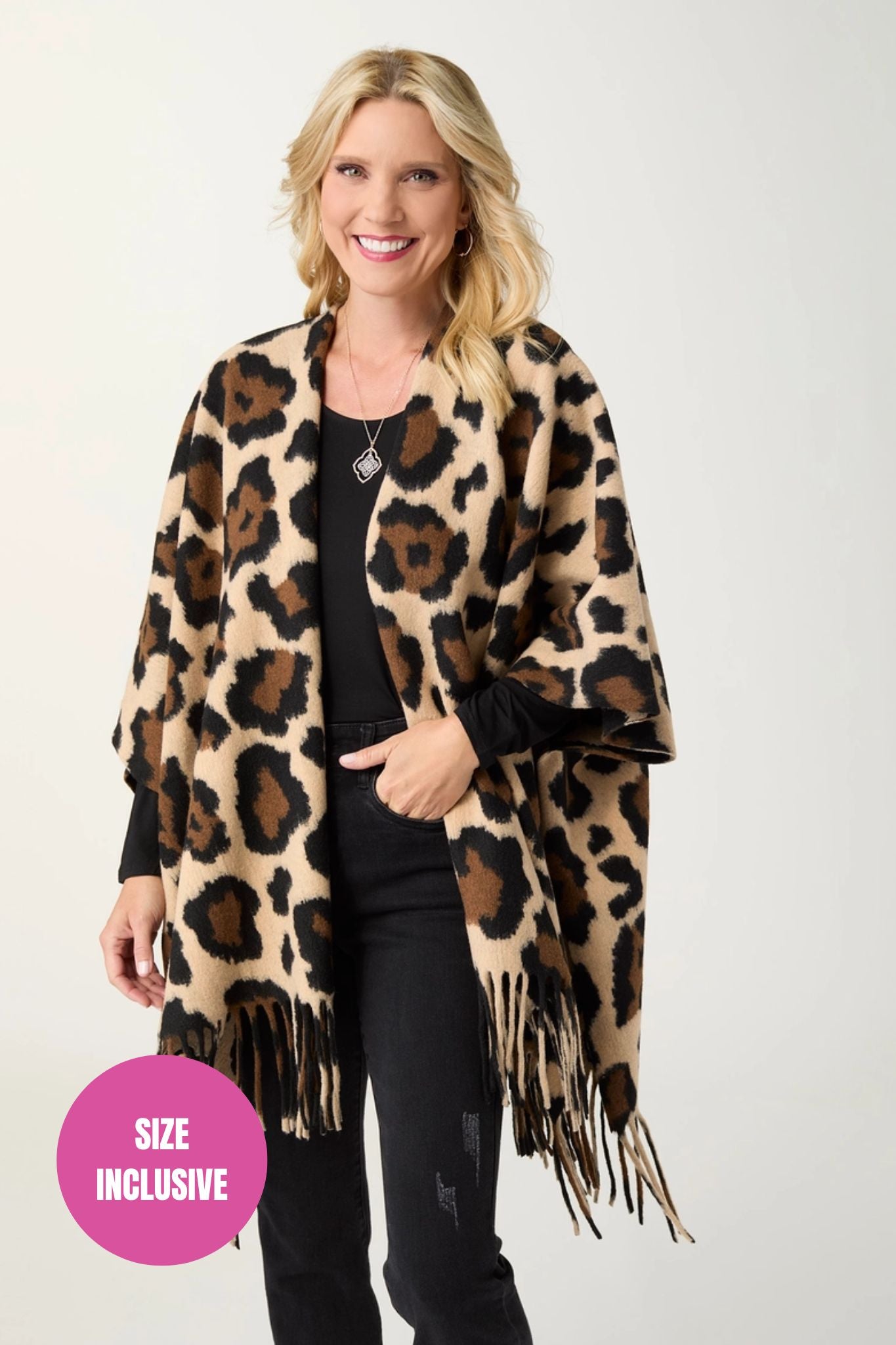 Leopard Wrap with Fringe