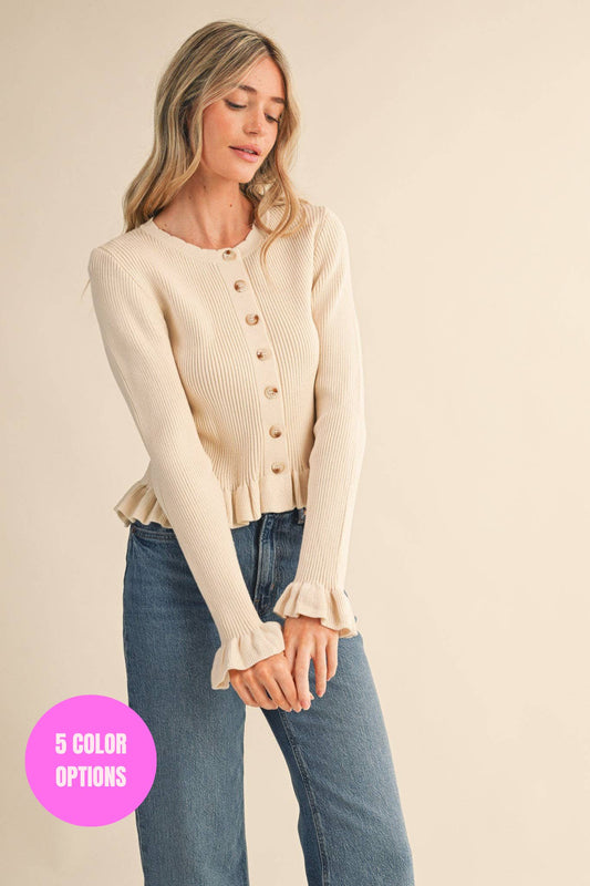 Ruffle Hem Cardigan - 5 Colors Available