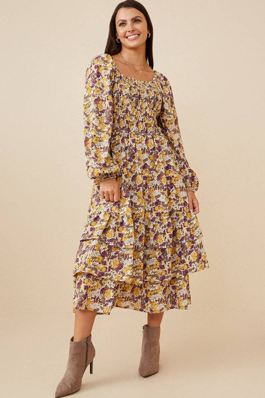 Size Inclusive: Floral Print Smocked Bodice Tiered Dress