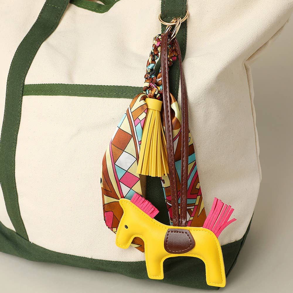 Faux Leather Horse Tassel Scarf Keychain / Bag Charm