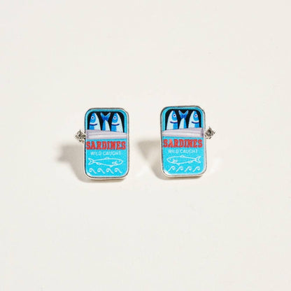 0.75 Inch Canned Sardines Rhinestone Post Earrings
