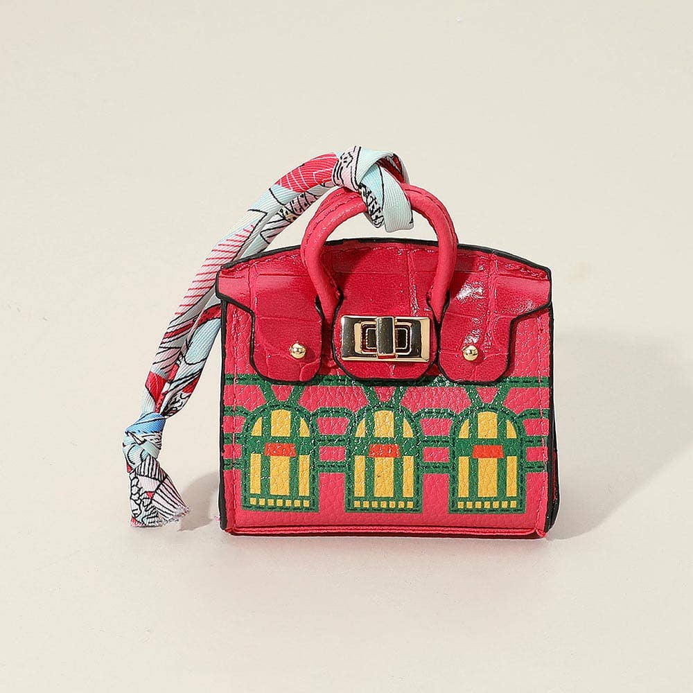 House Printed Faux Leather Elegant and Stylish Mini Purse / Bag Charm
