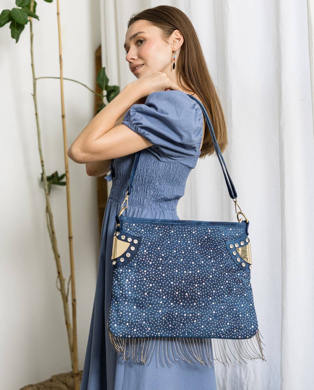 Bling And Beaded Fringe Hobo Handbag