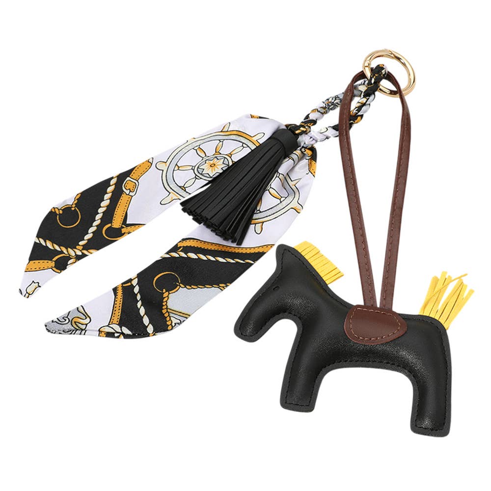 Faux Leather Horse Tassel Scarf Keychain / Bag Charm