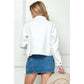 White Denim Jacket with Asymmetric Seam