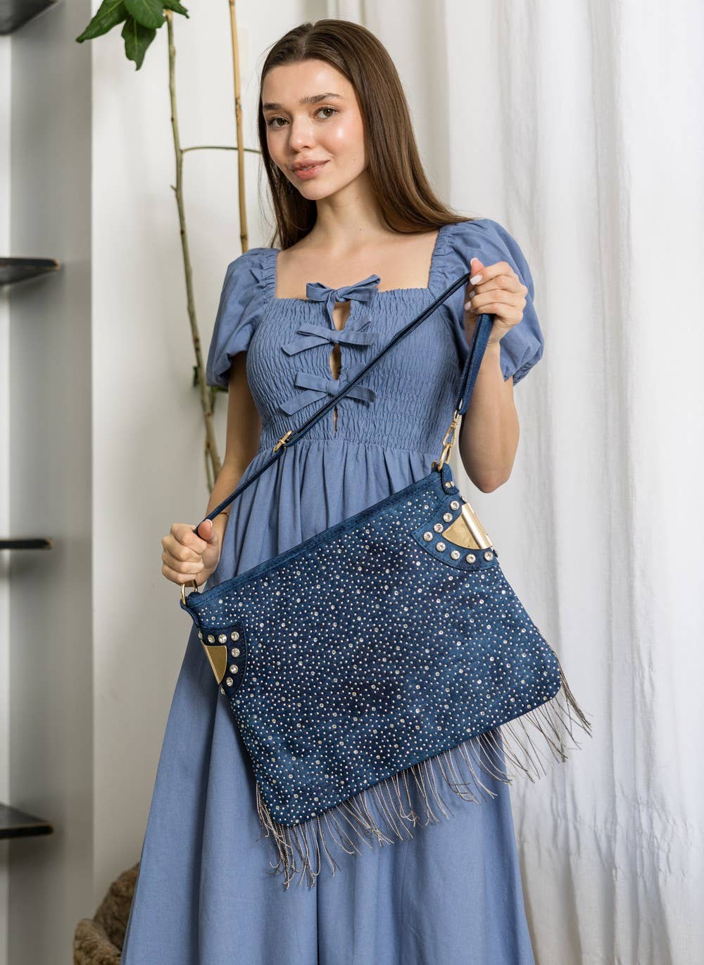 Bling And Beaded Fringe Hobo Handbag