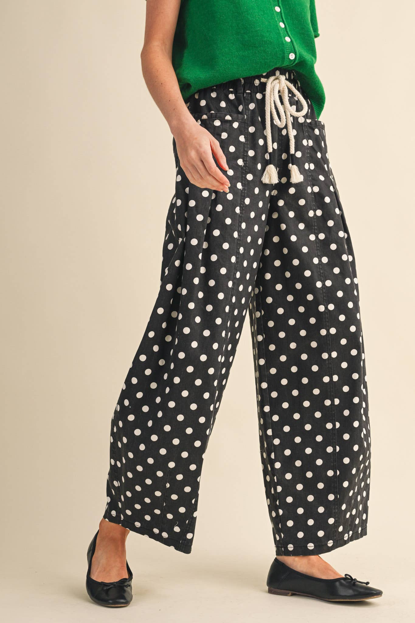 Polka Dot Pleated Barrel Pants - 3 Colors Available