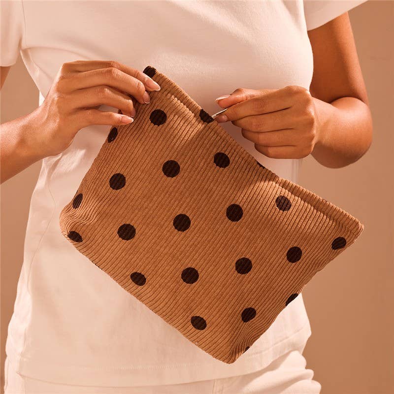 Corduroy Polka Dot Cosmetic Bag