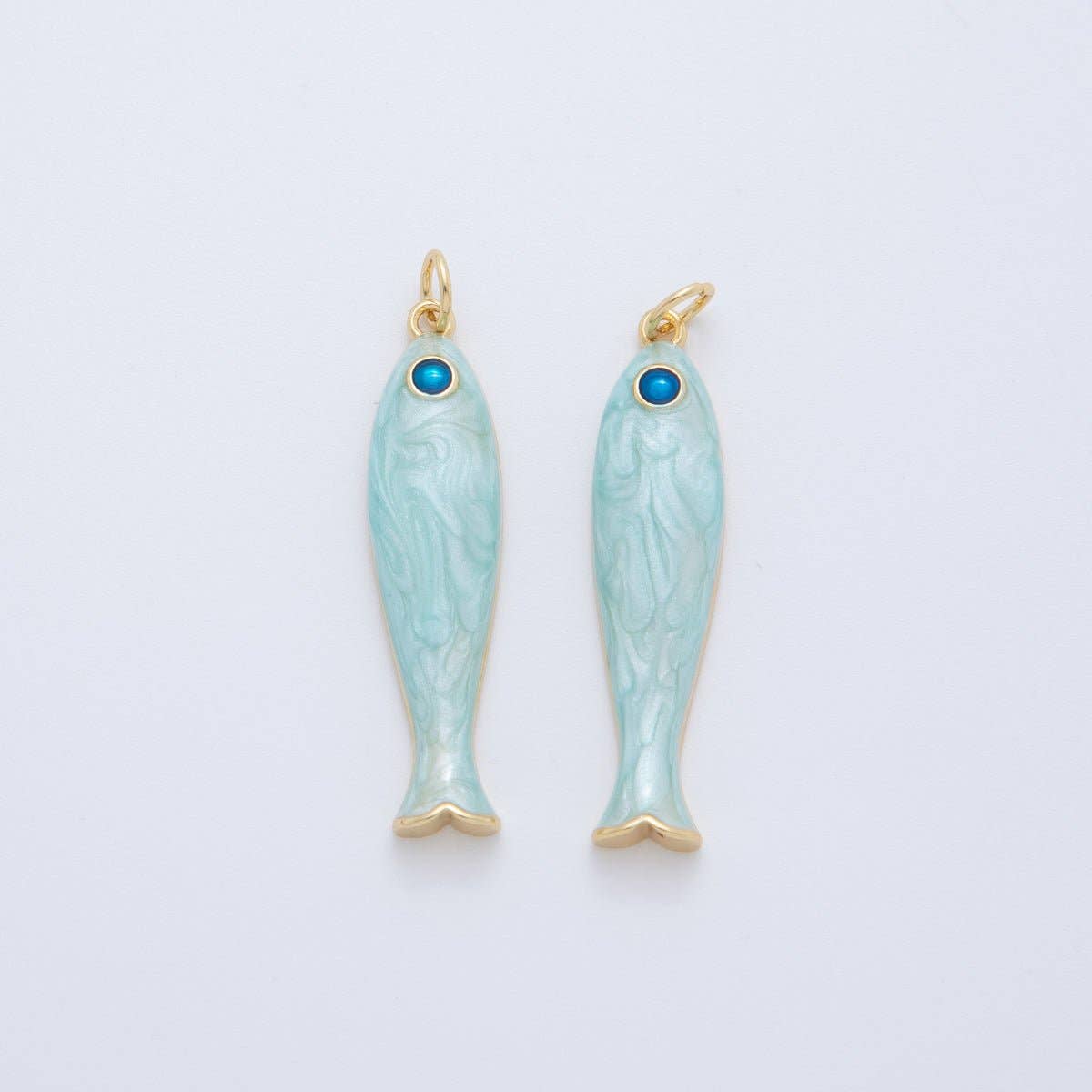 18K Gold Filled Blue, Green, Red Enamel Sardine Fish Charm