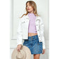 White Denim Jacket with Asymmetric Seam