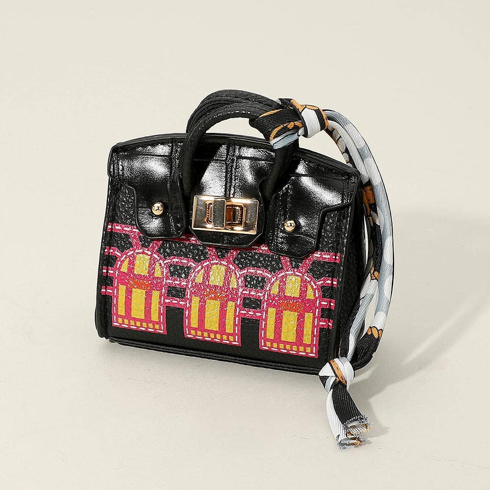 House Printed Faux Leather Elegant and Stylish Mini Purse / Bag Charm