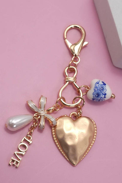 BOW HEART LOVE BAG CHARM