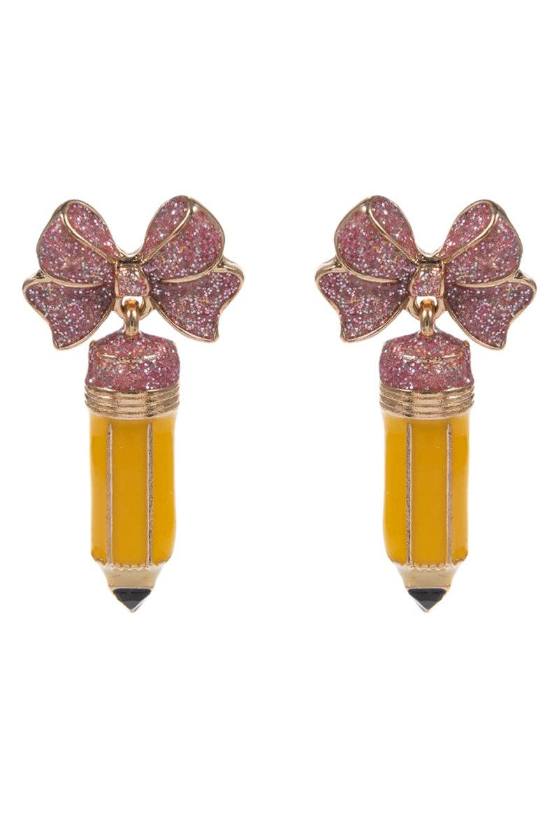 Teachers Day School Pencil Enamel Bow Post Earrings