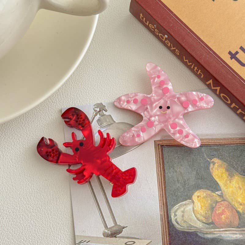 Adorable Lobster & Starfish Hair Clips, Marine Hair Accents