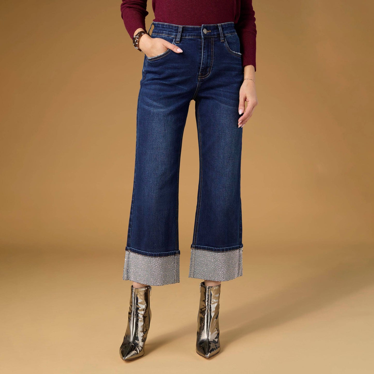 Omazing Rhinestone Cuff Jean
