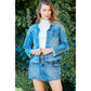Cutted Hem Cropped Denim Jacket