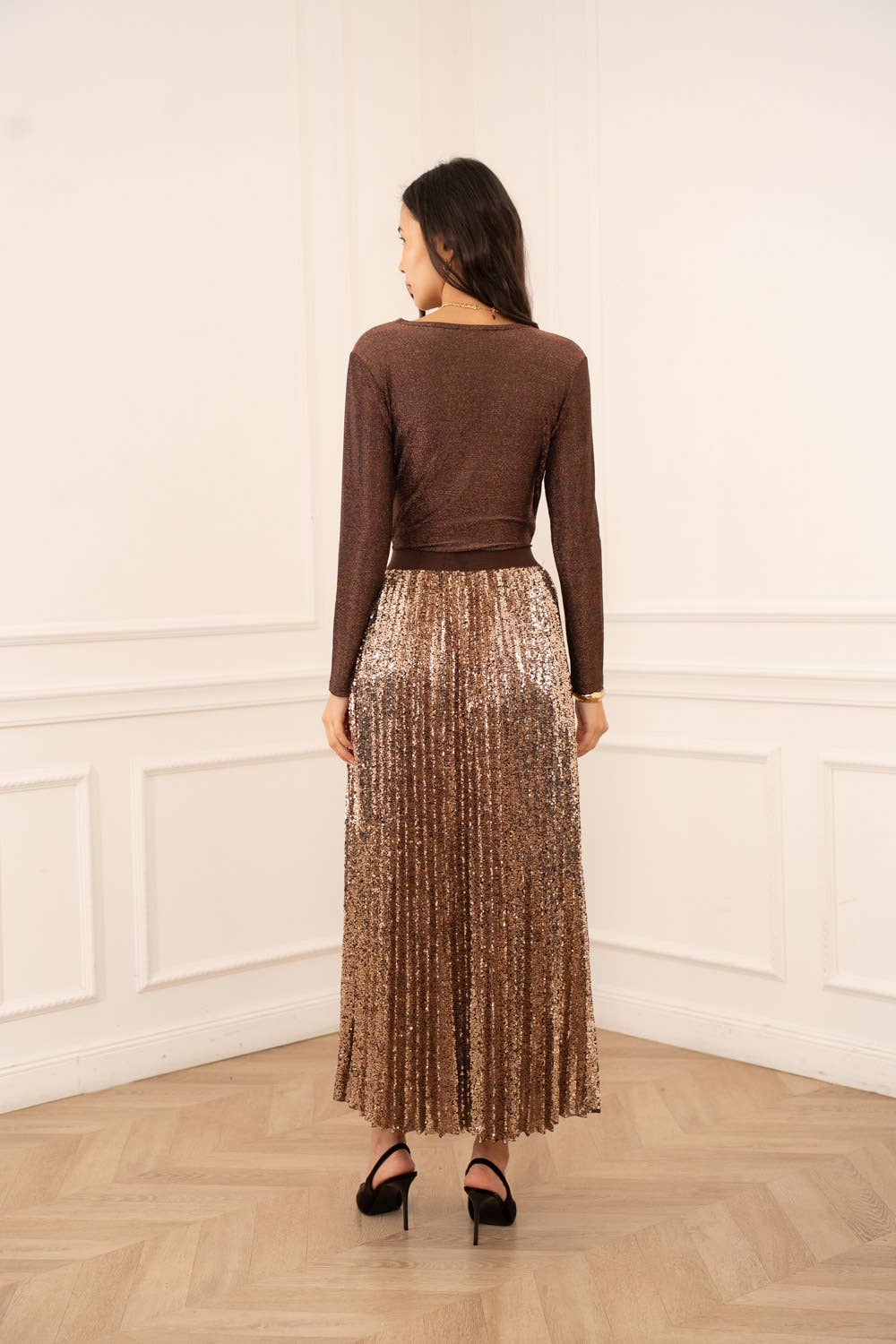 Sequin pleated skirt