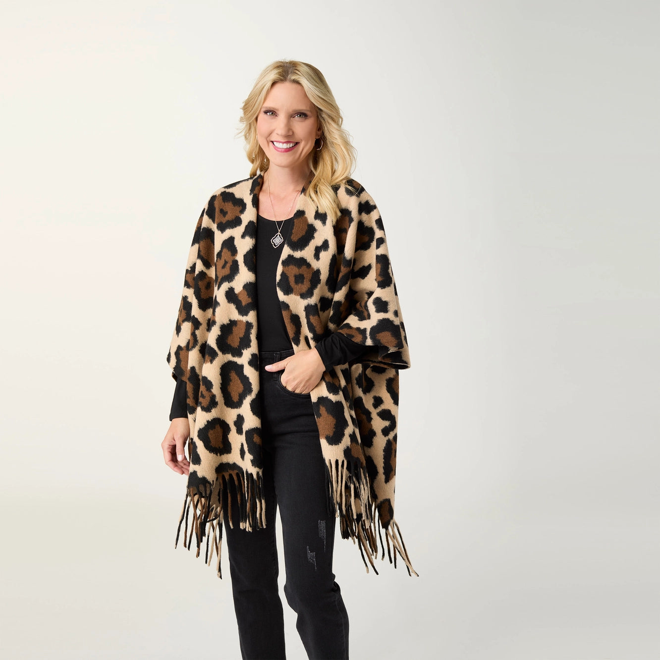 Leopard Wrap with Fringe