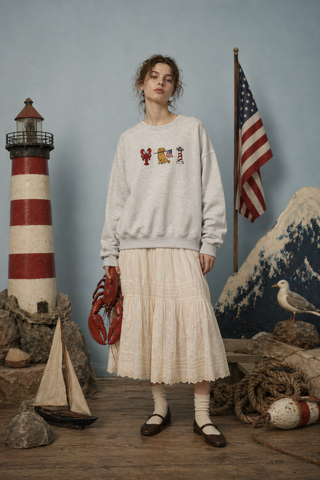 Patriotic Retriever Nautical Embroidered Grey Sweatshirt: Pre Order