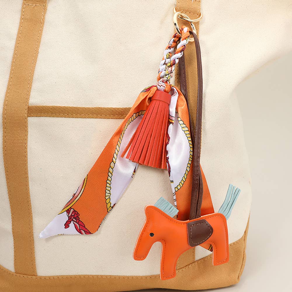 Faux Leather Horse Tassel Scarf Keychain / Bag Charm