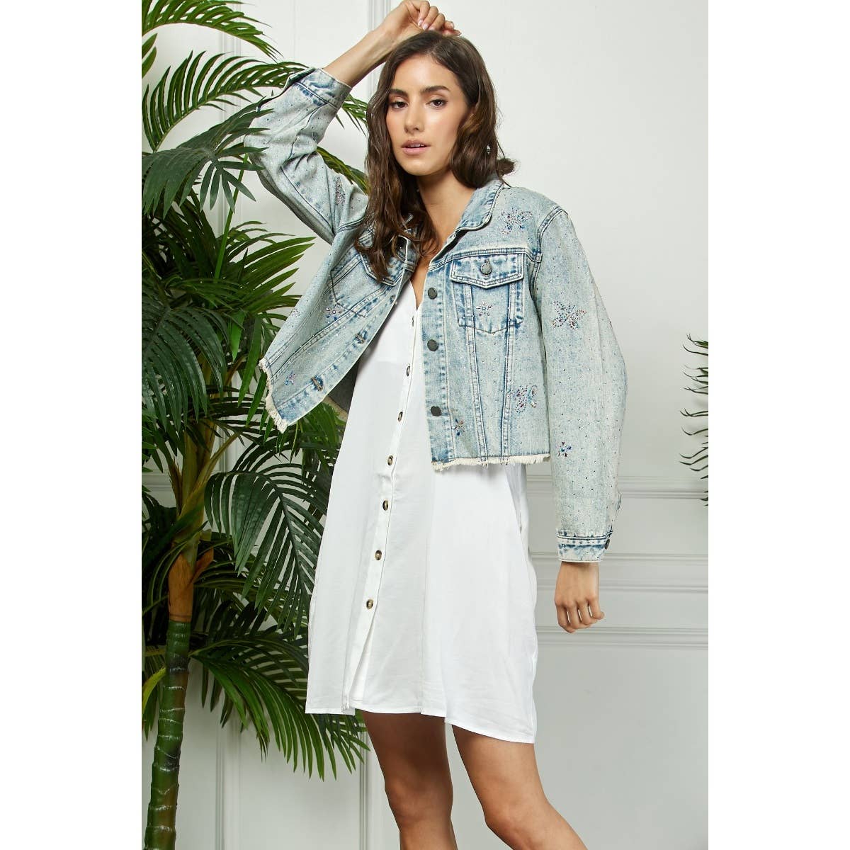 Butterfly Rhinestone Denim Jacket
