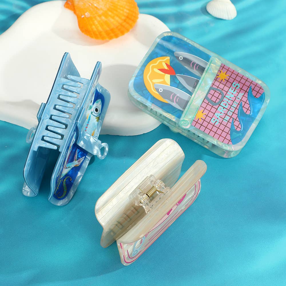 Fun Sardine Can Hair Pattern Hair Claw Clips