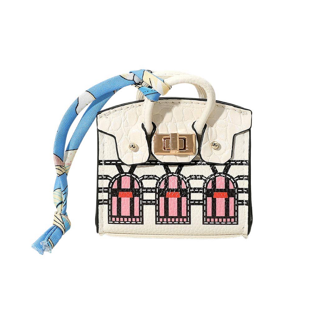 House Printed Faux Leather Elegant and Stylish Mini Purse / Bag Charm