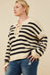 Size Inclusive:Lace Up Striped Sweater