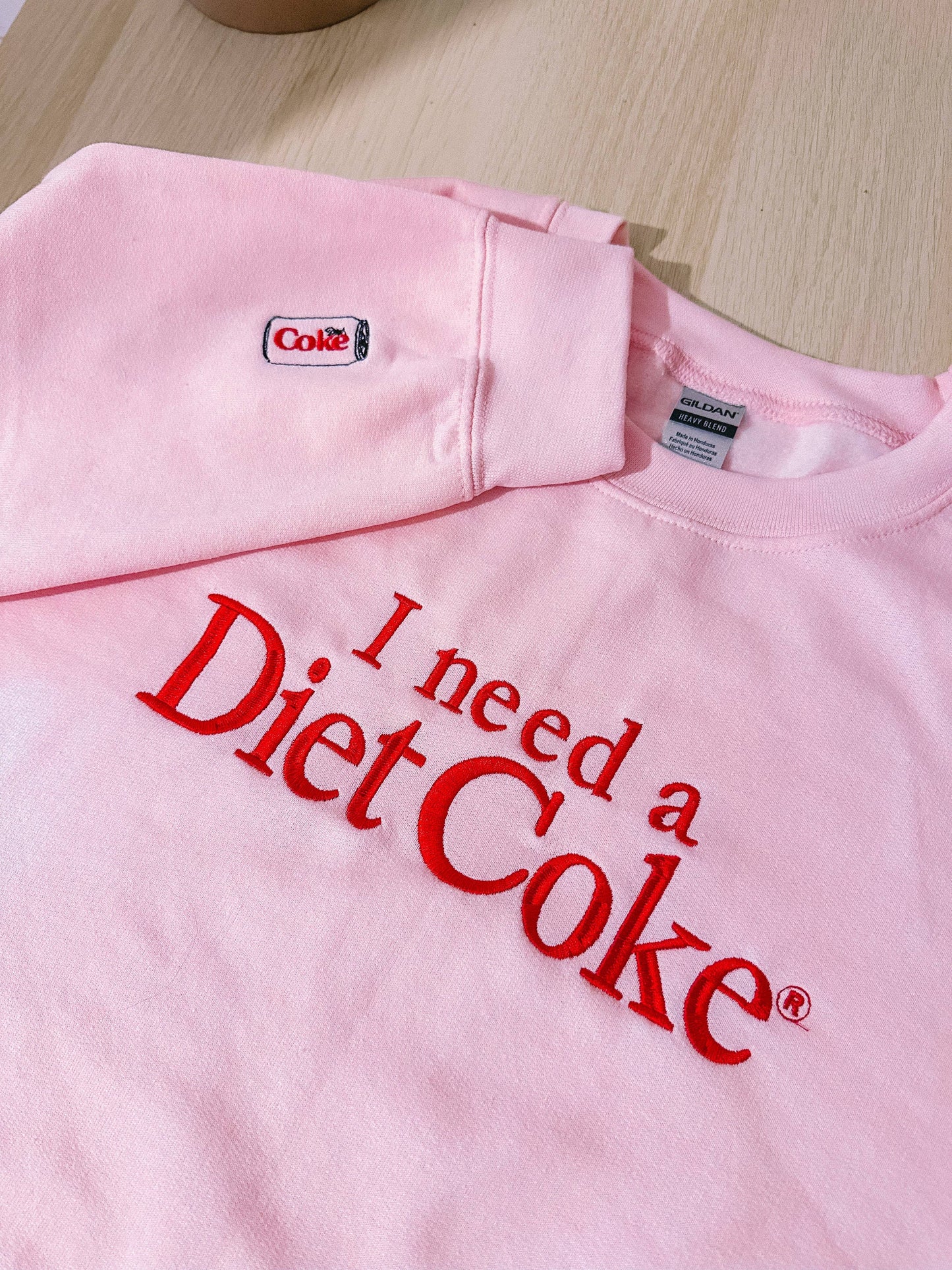 I Need A Diet Coke embroidered crewneck
