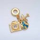 24K Gold Filled Camera Globe Airplane Rhondelle Bail Triple Travel Drop Pendant | AC083
