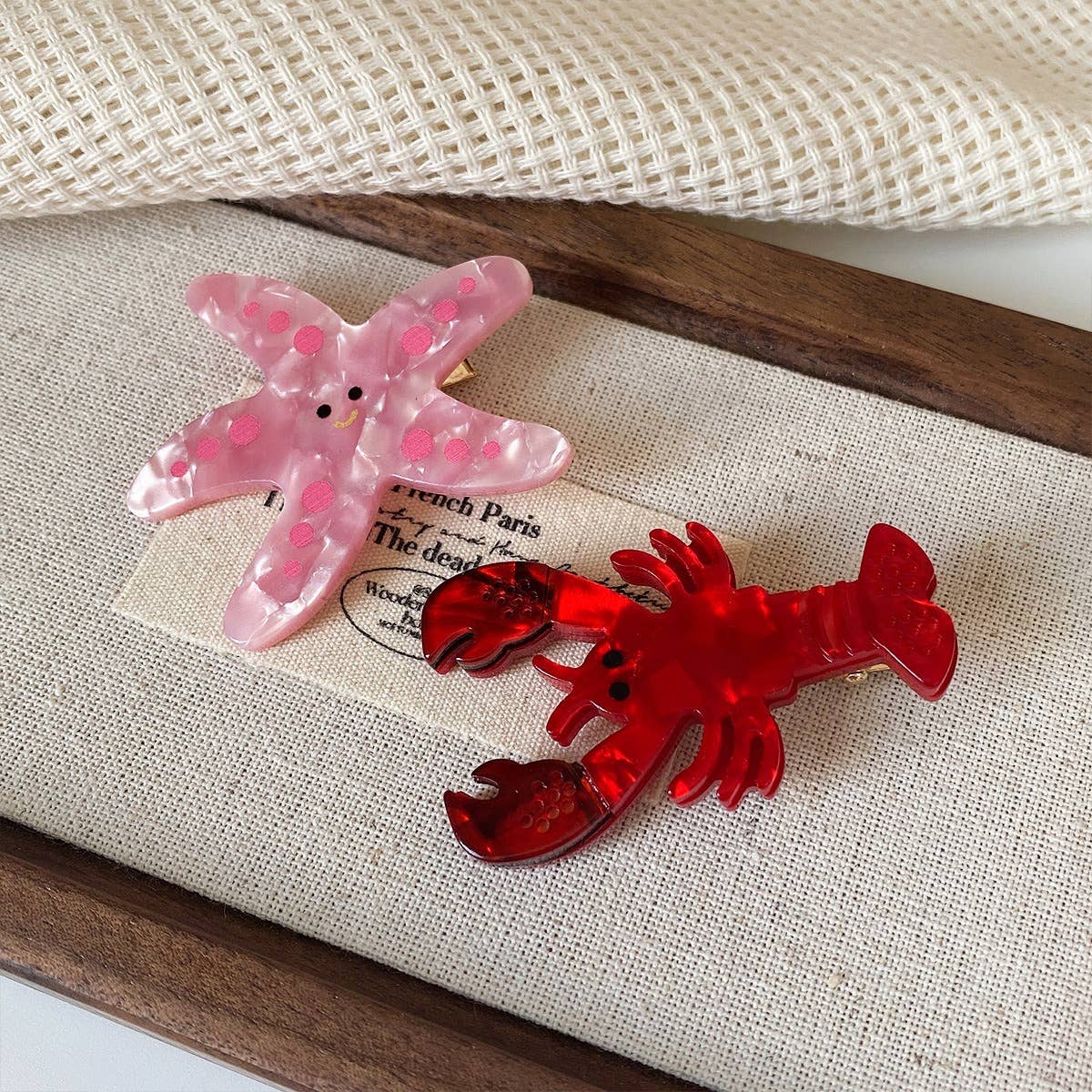Adorable Lobster & Starfish Hair Clips, Marine Hair Accents