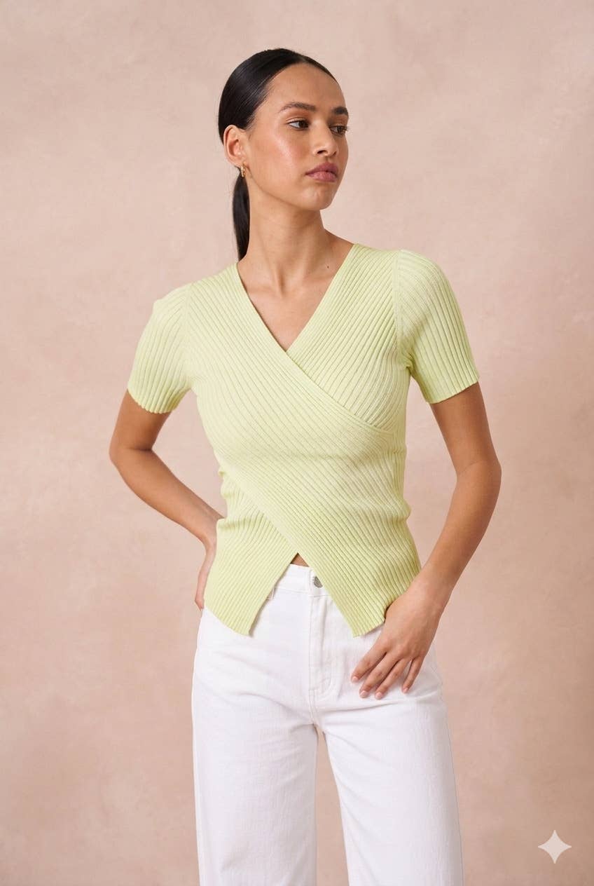Ribbed knit wrap T-shirt - 0590