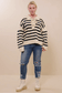 Size Inclusive:Lace Up Striped Sweater