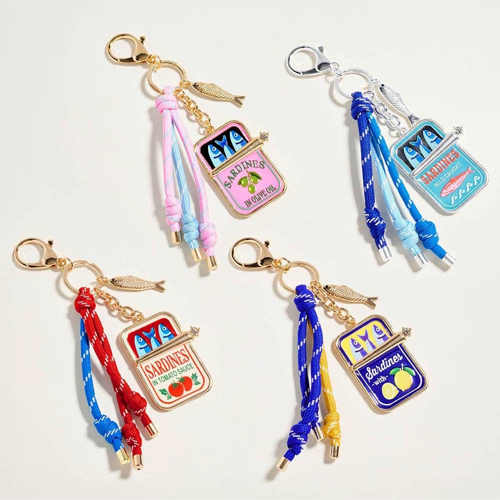 Sardine Can Charm Accent Knotted Cords Drop Bag Charm Keychain