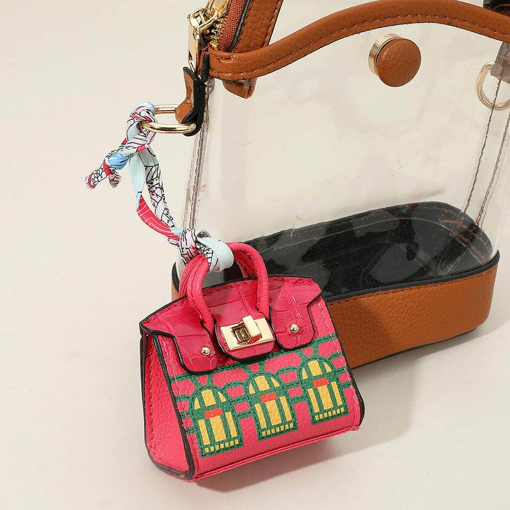 House Printed Faux Leather Elegant and Stylish Mini Purse / Bag Charm