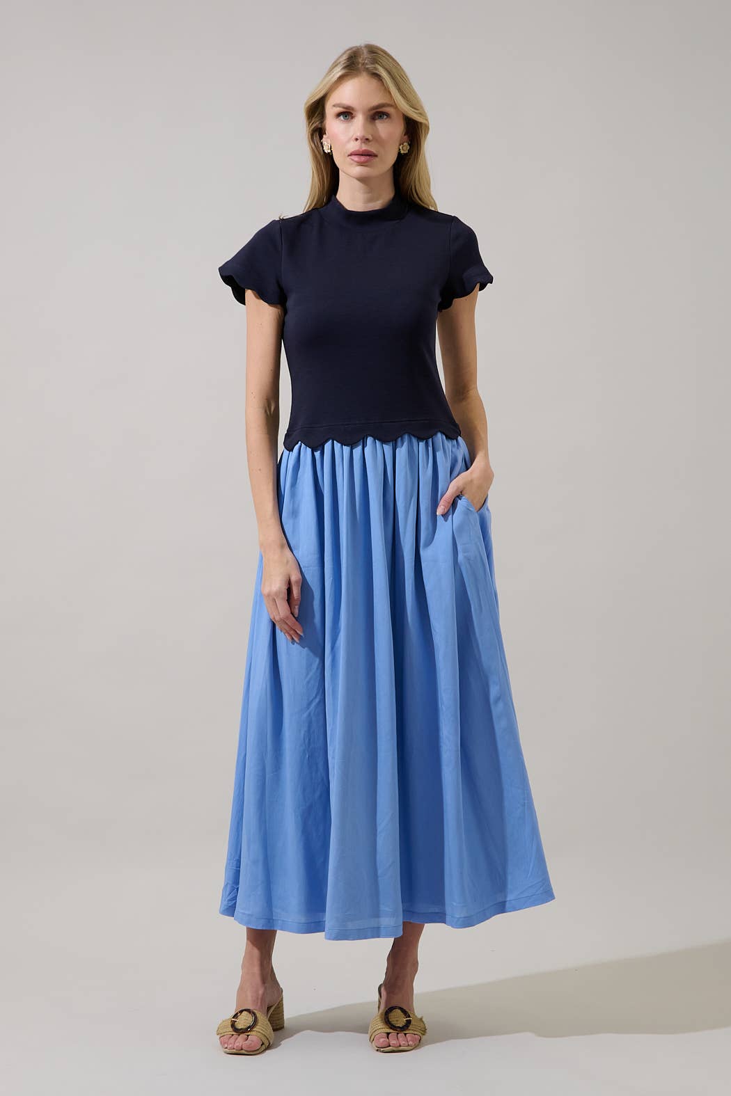 Marby Scallop Contrast Midi Dress: PRE ORDER