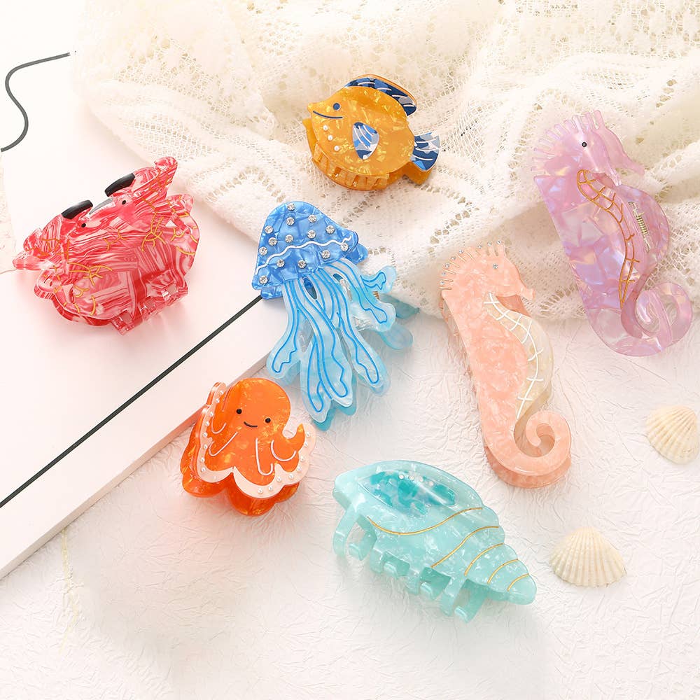 Cute Ocean Creature Hair Clip, Seahorse & Crab Hair Claw